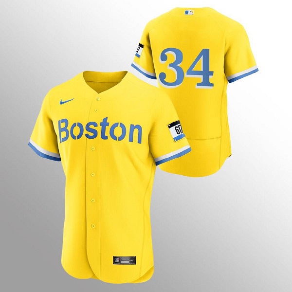 Men's Boston Red Sox #34 David Ortiz Gold MLB 2021 City Connect Flex base Stitched Jersey